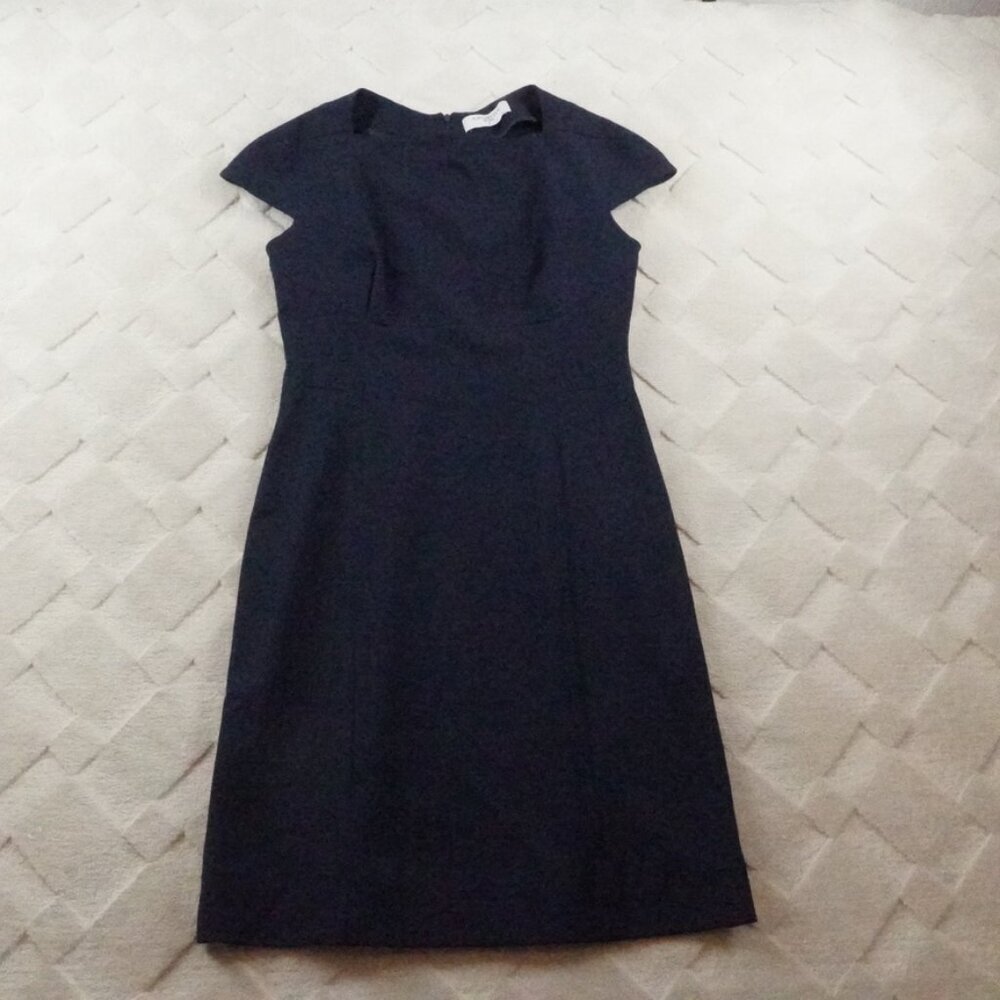 MM Lafleur Cap Sleeve Shift Dress Womens 8 Navy Blue Formal Casual Elegant